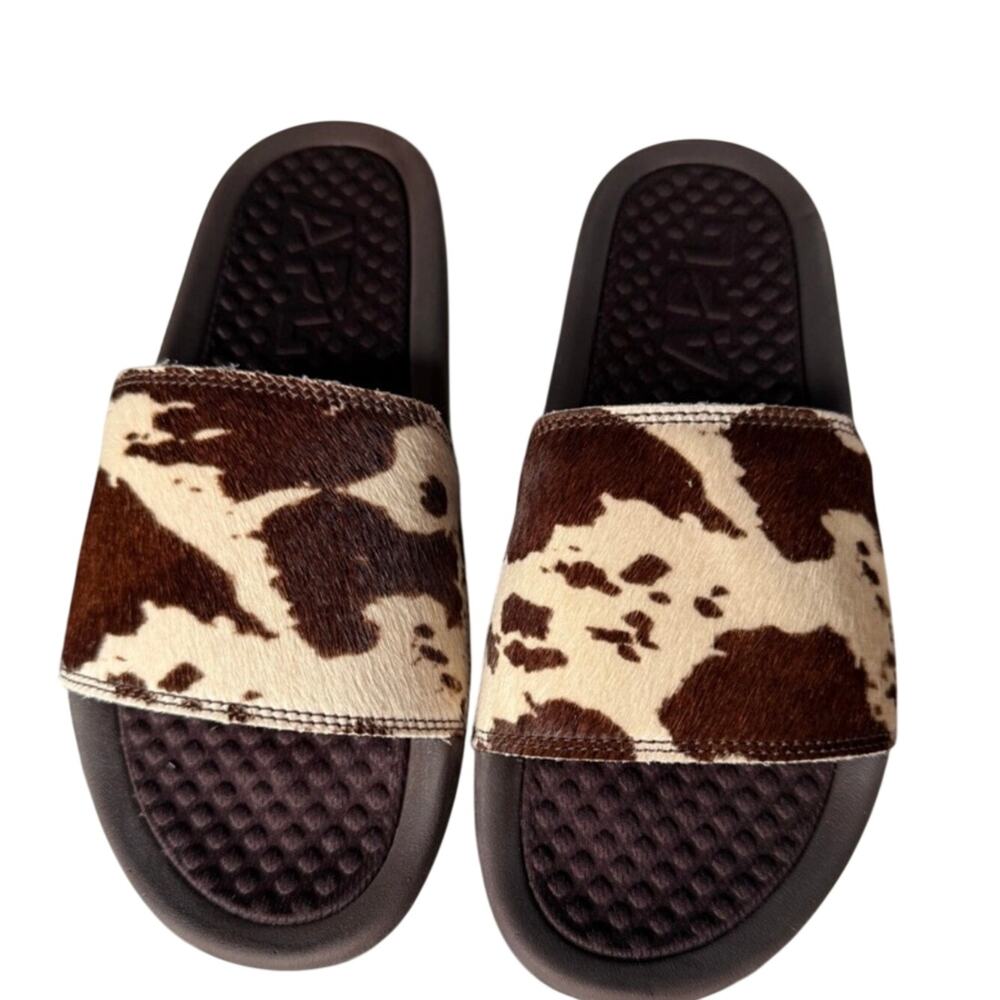 APL Athletic Propulsion Labs Women’s 9 Deep Brown White Cow hair slide NIB